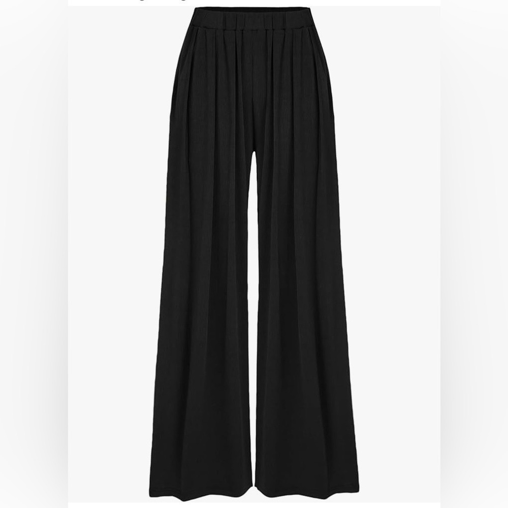 CIDER Elastic Waistband Wide Leg Plus Size Trousers in Black Size 4X